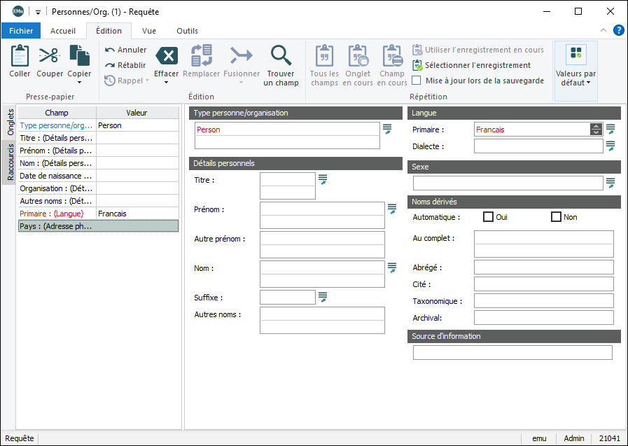 Couleurs de la liste des raccourcis
